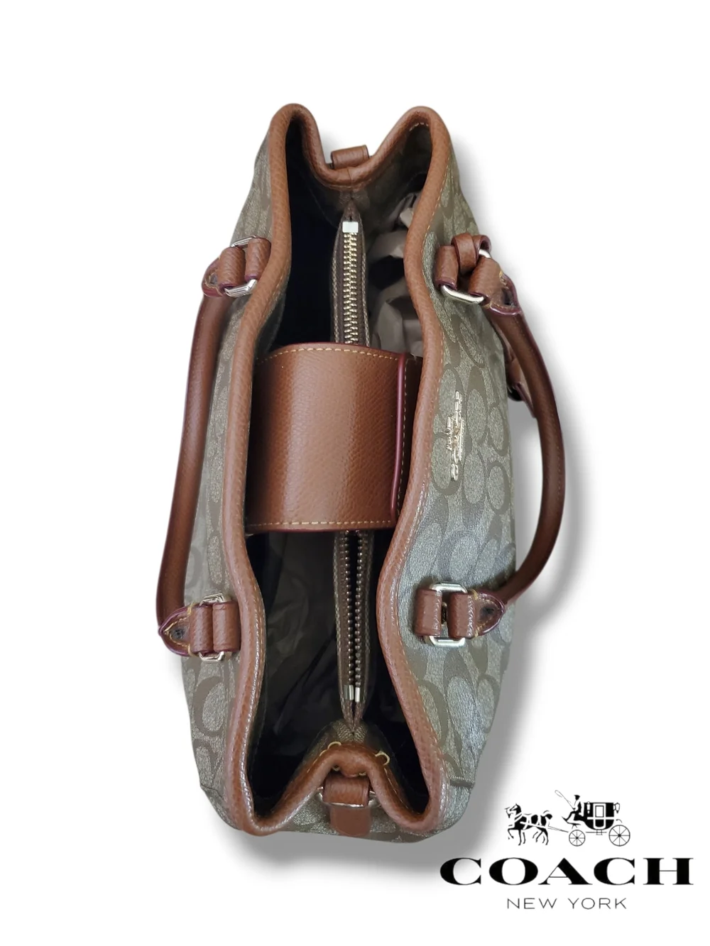 Coach Signature F34608 Margot Brown Canvas Tote Bag with Leather Trim - Picture 3 of 16